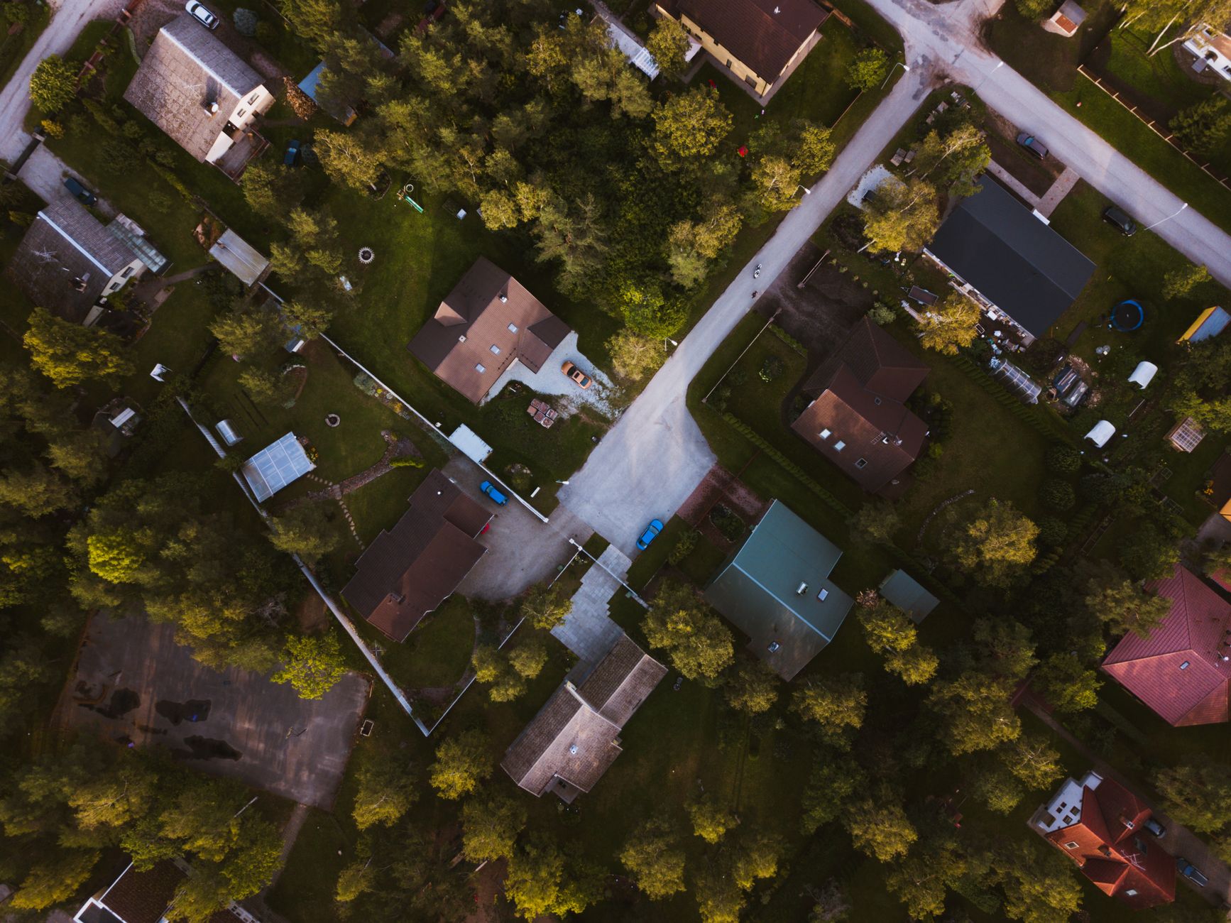 Aerial view of a residential neighborhood in Keila, Estonia, showcasing houses and greenery from above.